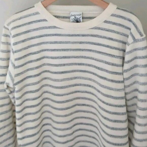 S.N.S. Herning 100% Virgin Wool Sweater Size Large Gray Cream Stripe Nautical - Picture 2 of 13